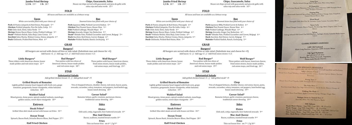 Little Bad Wolf Menu