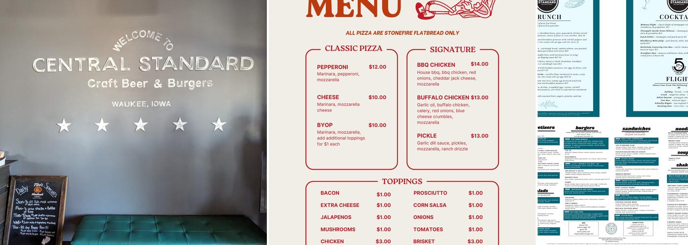 Central Standard Craft Beer & Burgers Menu