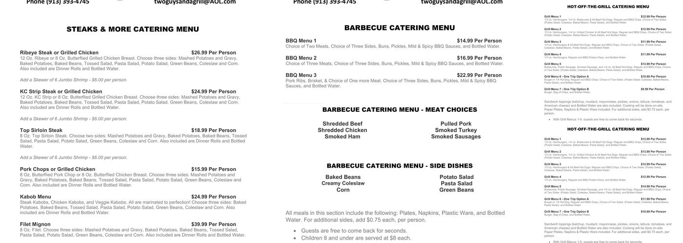Two Guys and a Grill Menu