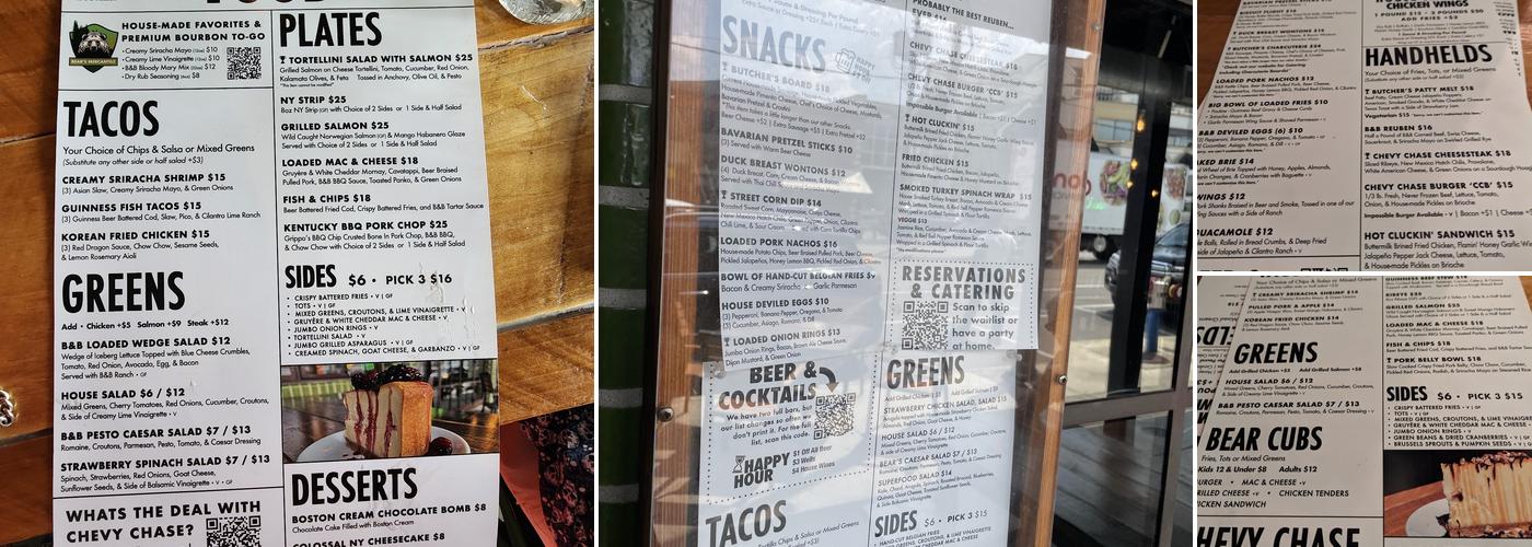 Bear & The Butcher Menu