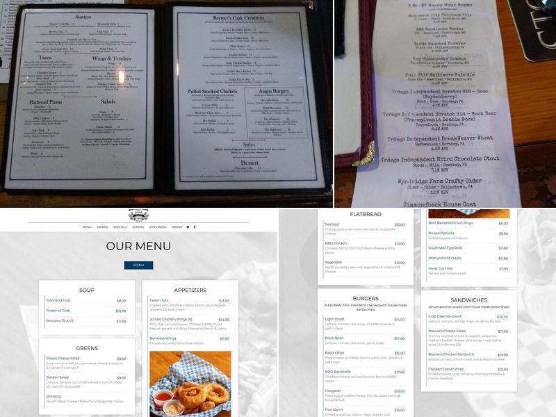 The Brewer's Cask Menu