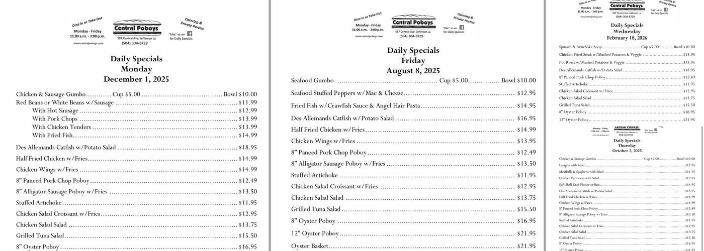 Central Catering Menu