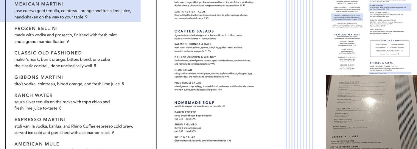 Gibbons Fine Grill Menu