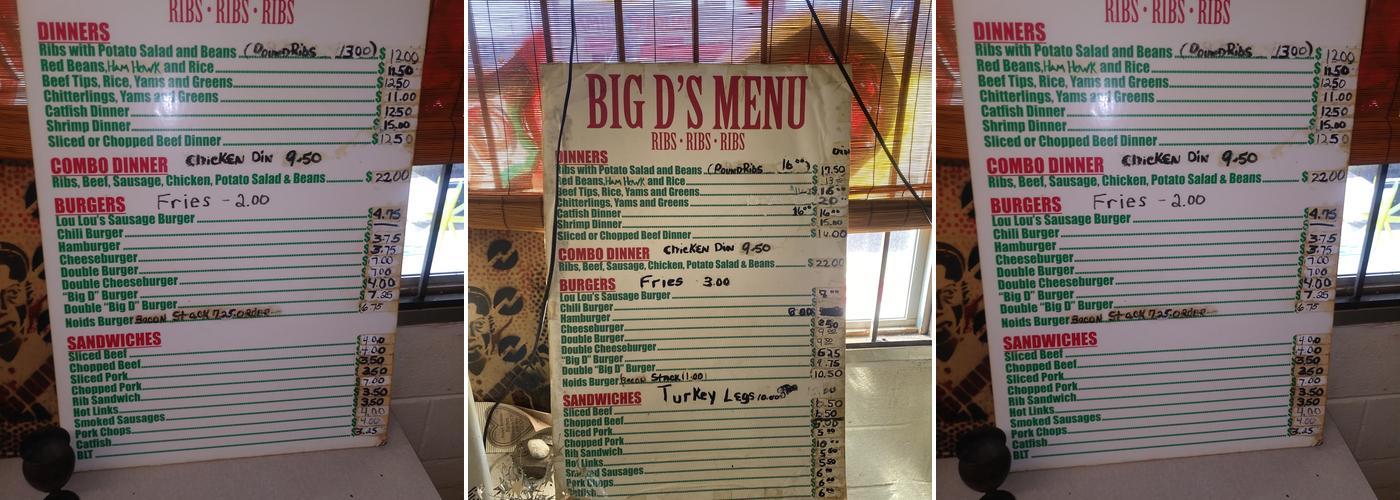 Big D's BarbQue Menu