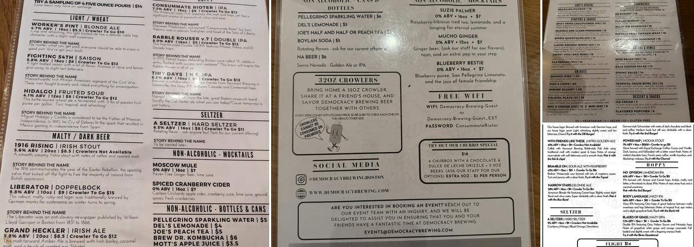 Democracy Brewing Menu