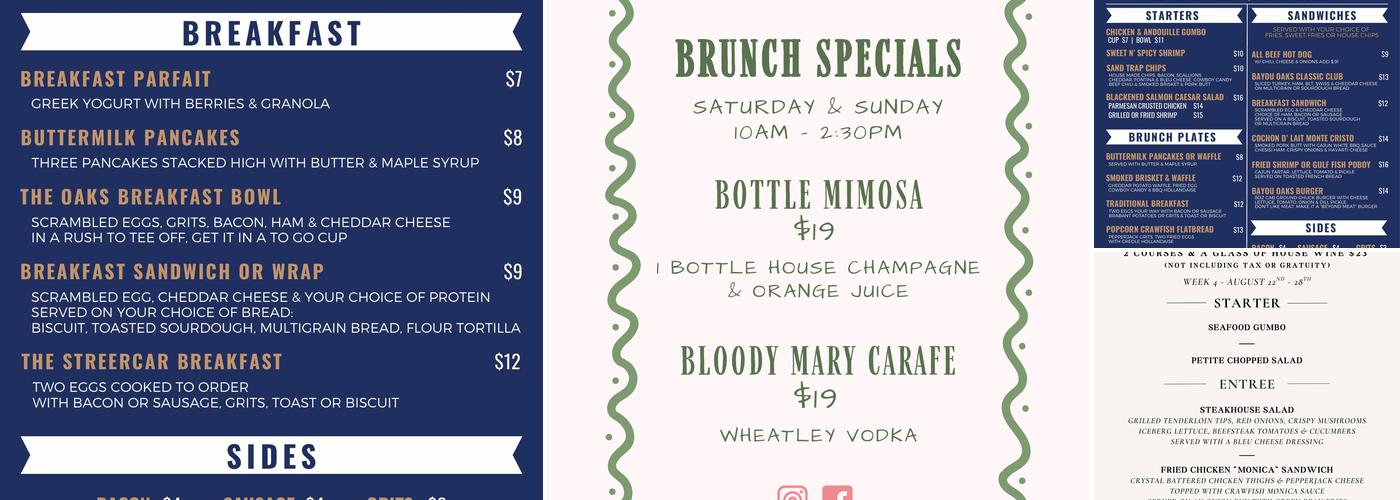 Filmore in the Oaks Menu