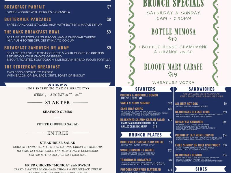 Filmore in the Oaks Menu