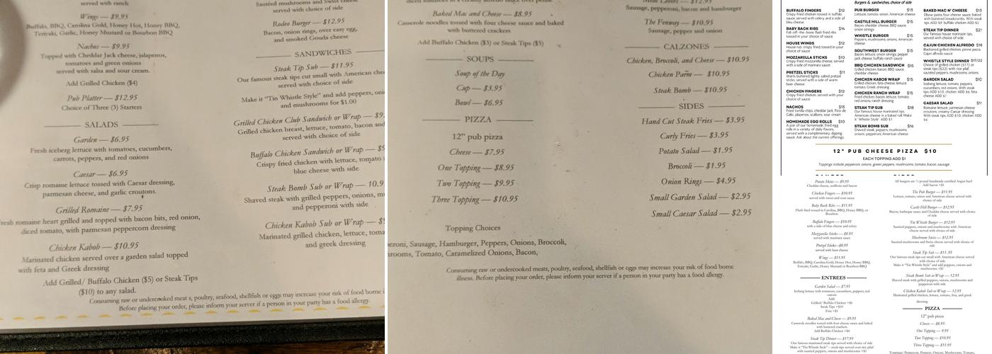 Tin Whistle Menu