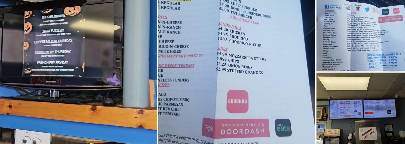 TNT Home of The Best Burgers, Dogs & Fries Menu