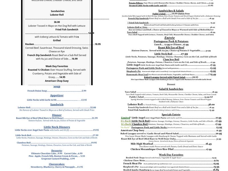 Mcgovern's On the Water Menu