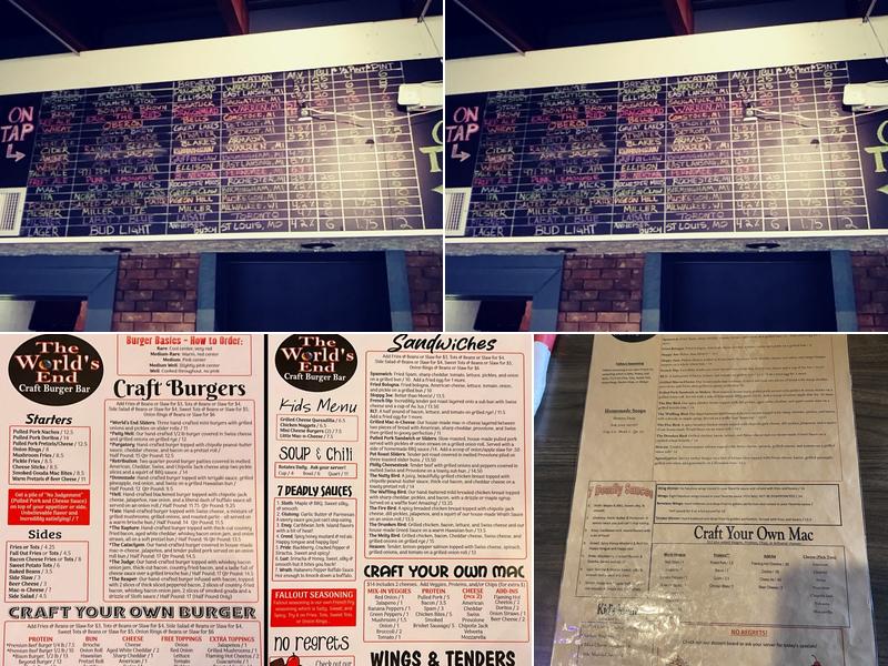 The World's End Craft Burger Bar Menu