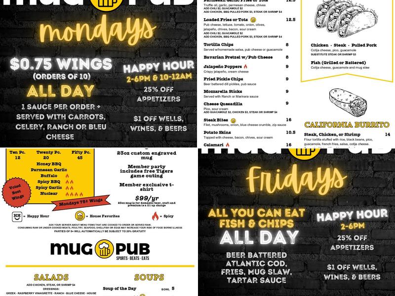 Mug Pub Menu