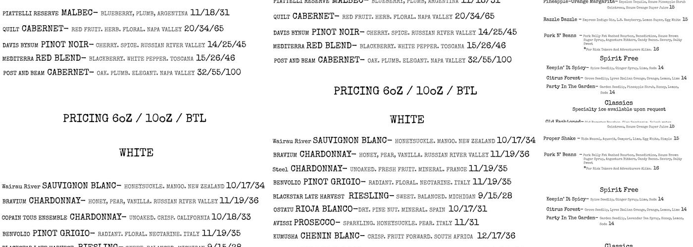EnVie Menu