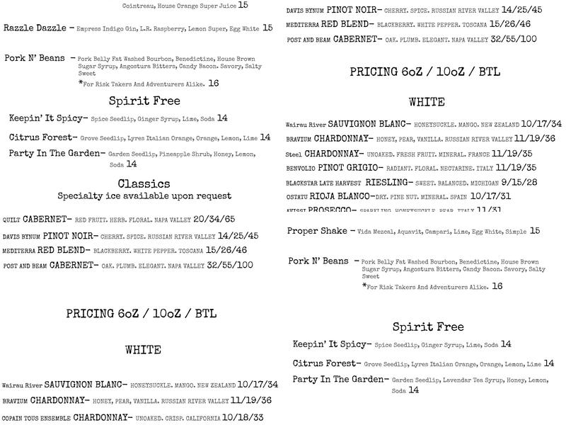 EnVie Menu