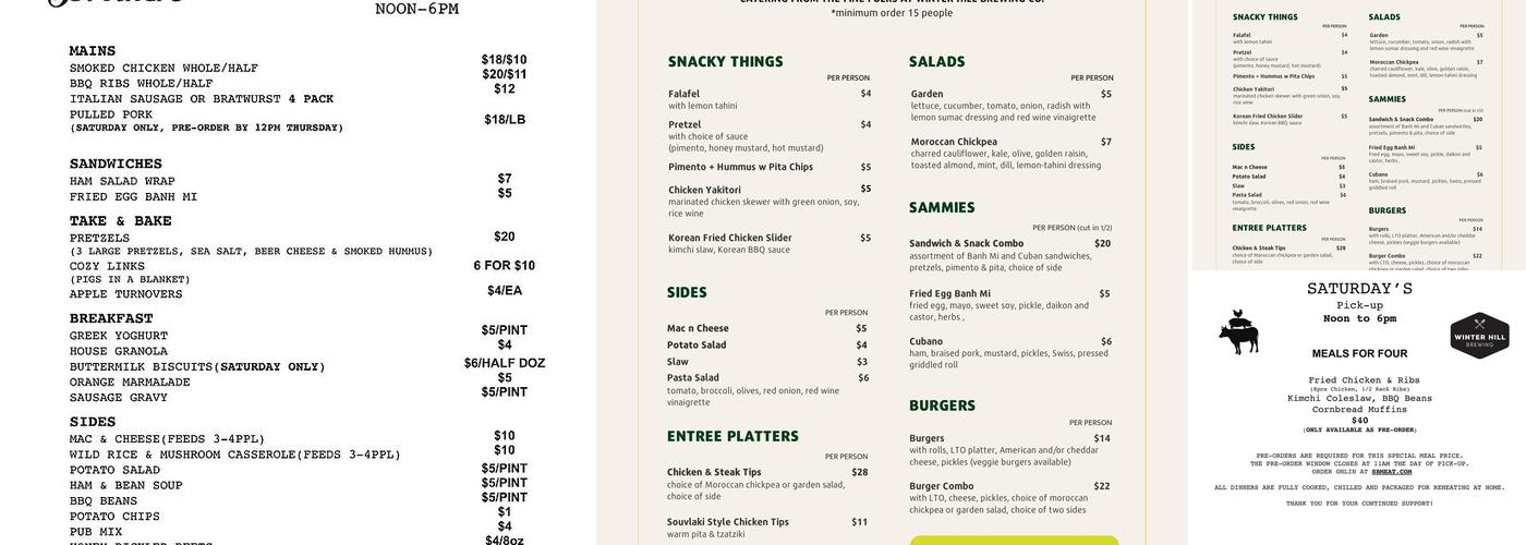 Winter Hill Brewing Company Menu