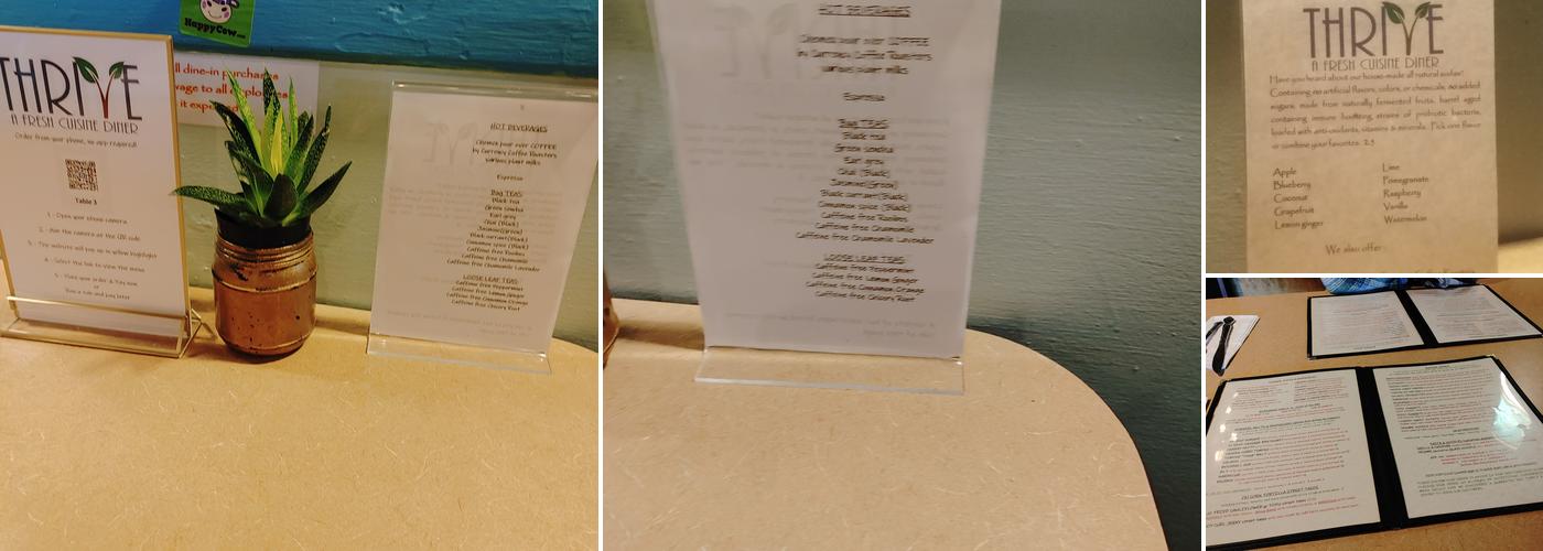 Thrive Diner Menu