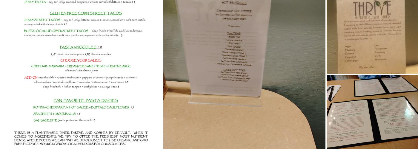 Thrive Diner Menu