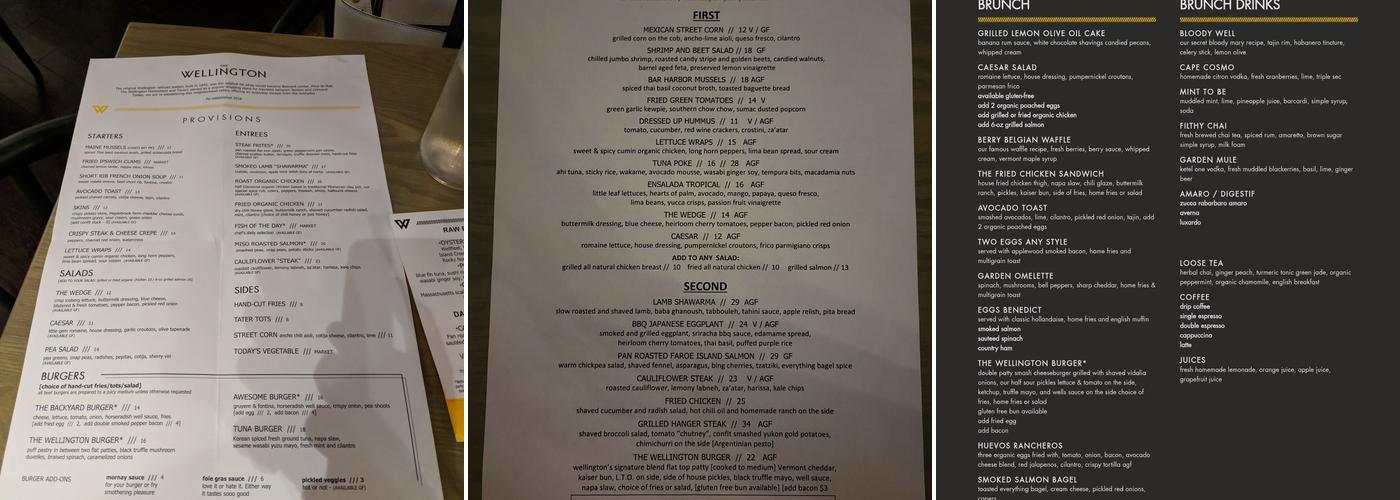 The Wellington Menu