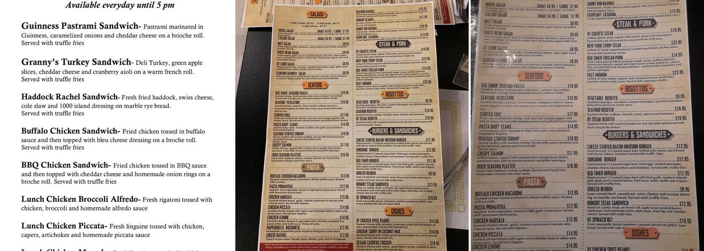 Old Timer Restaurant Menu