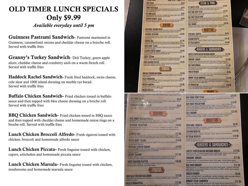 Old Timer Restaurant Menu
