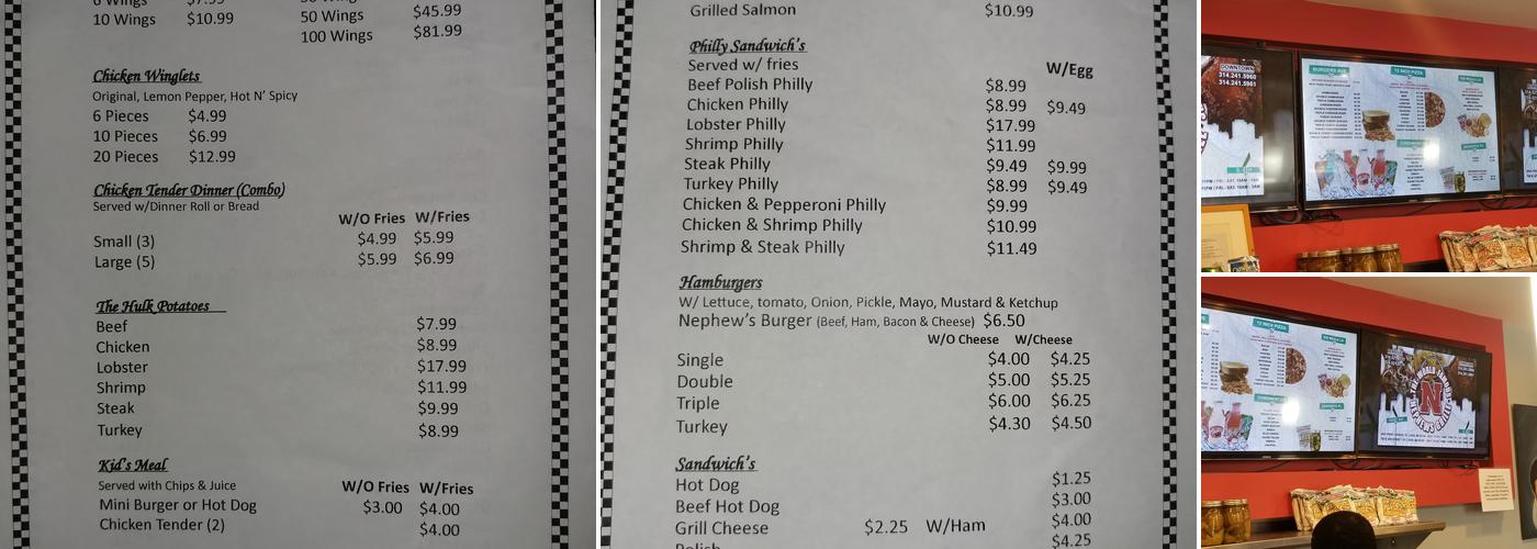 The World Famous Nephew's Grille Menu