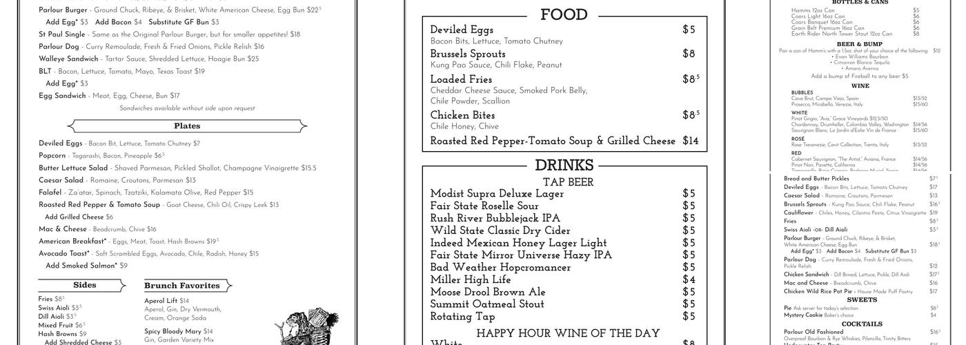 Parlour St. Paul Menu