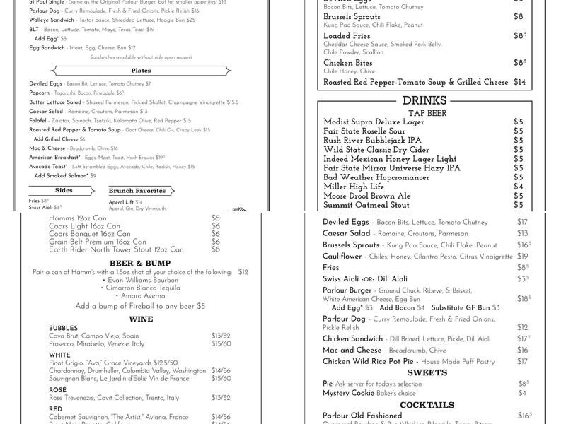 Parlour St. Paul Menu