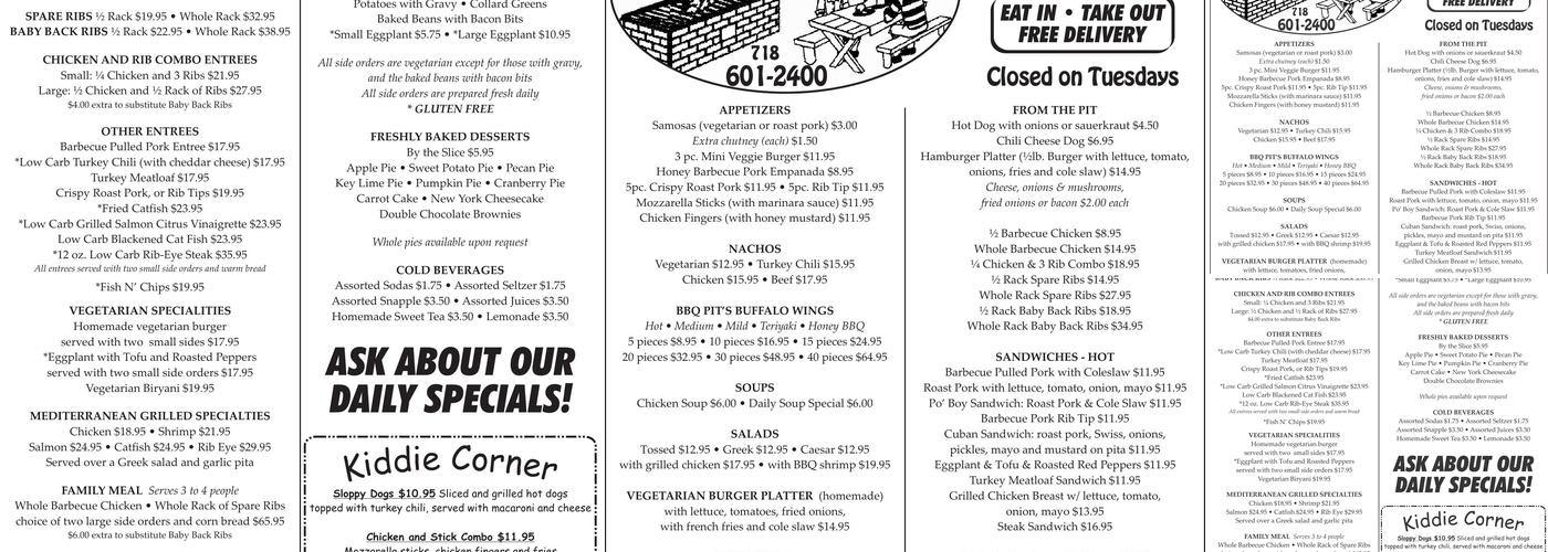 Barbecue Pit Menu