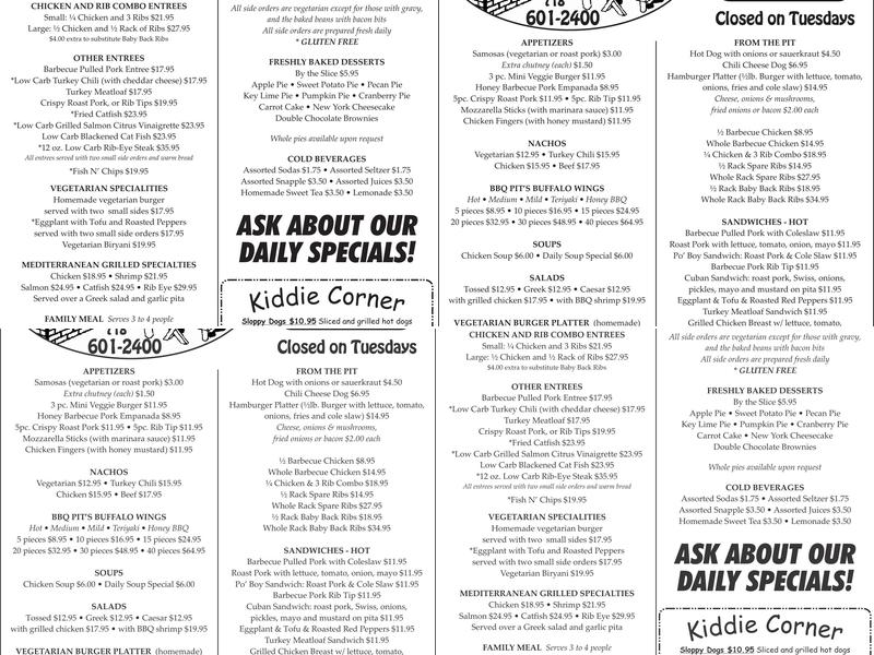 Barbecue Pit Menu
