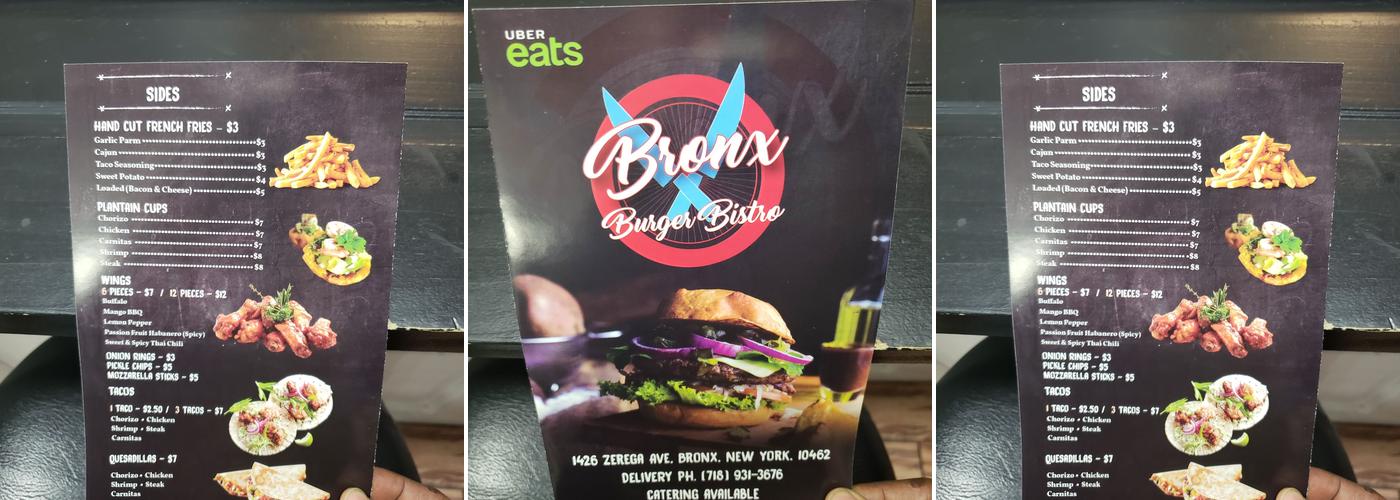 Bronx Burger Bistro Menu