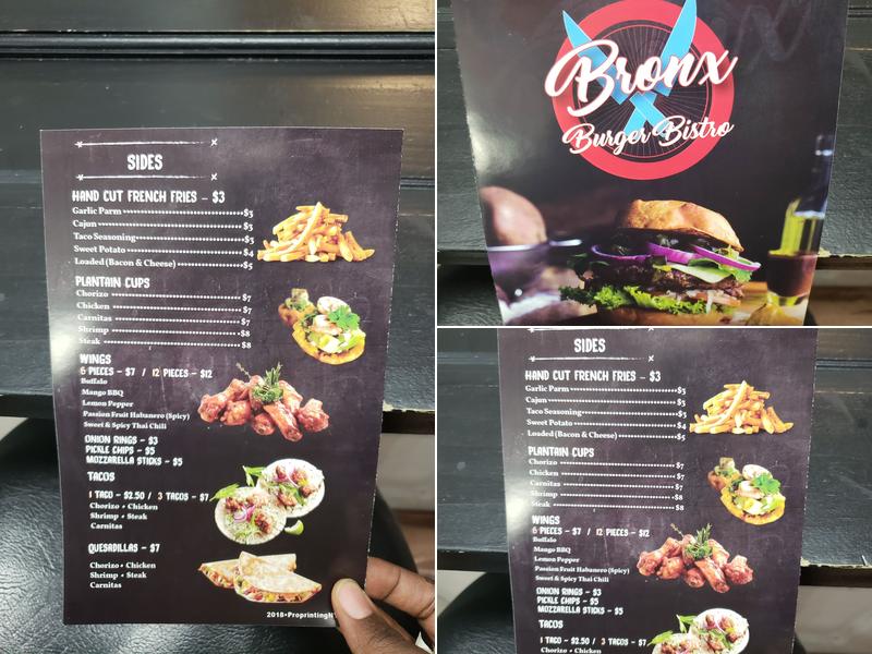Bronx Burger Bistro Menu