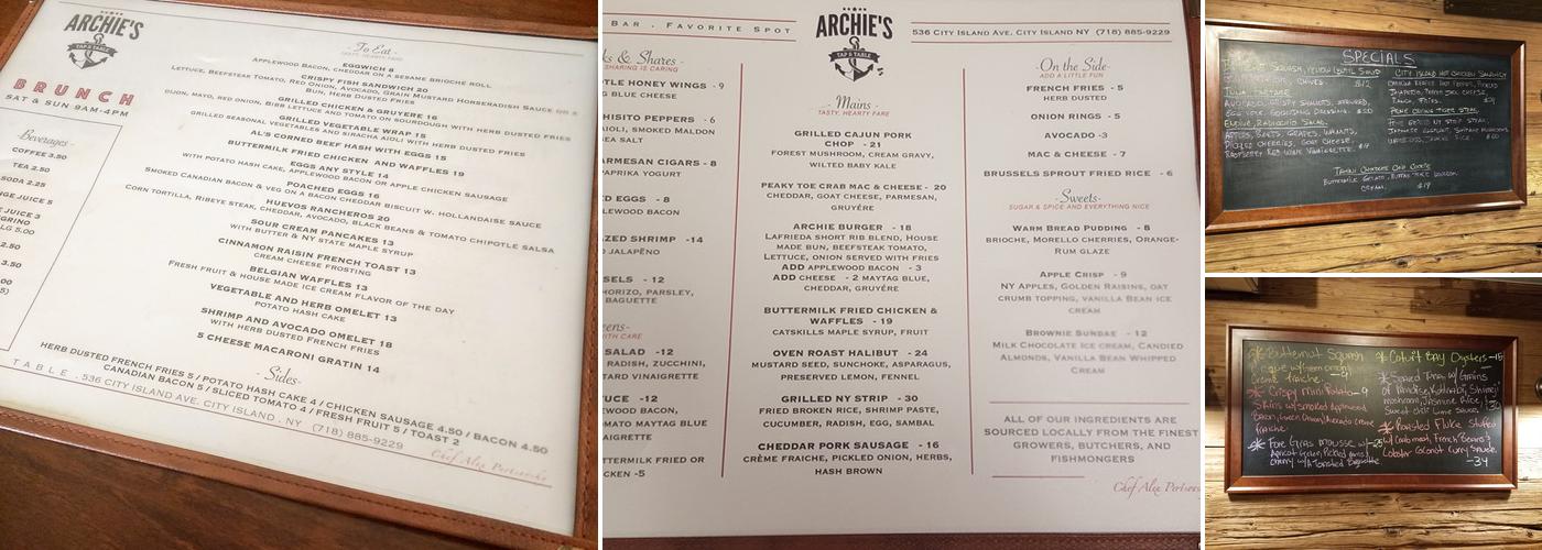 Archie's Tap & Table Menu