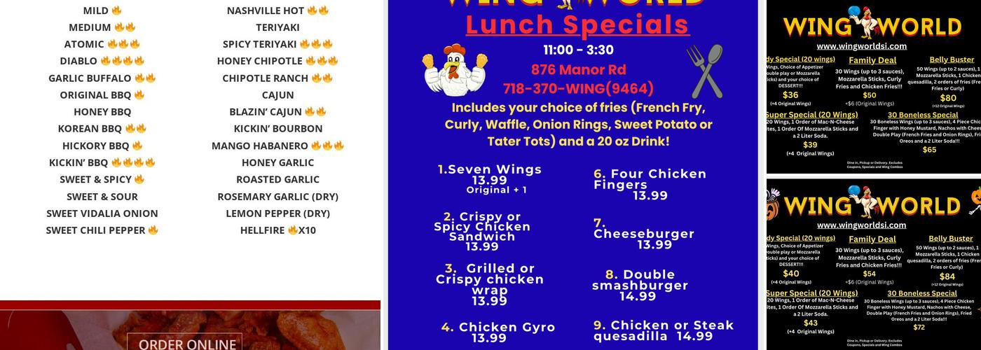 Wing World Menu