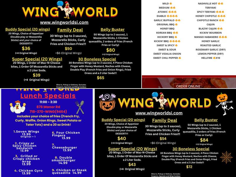 Wing World Menu