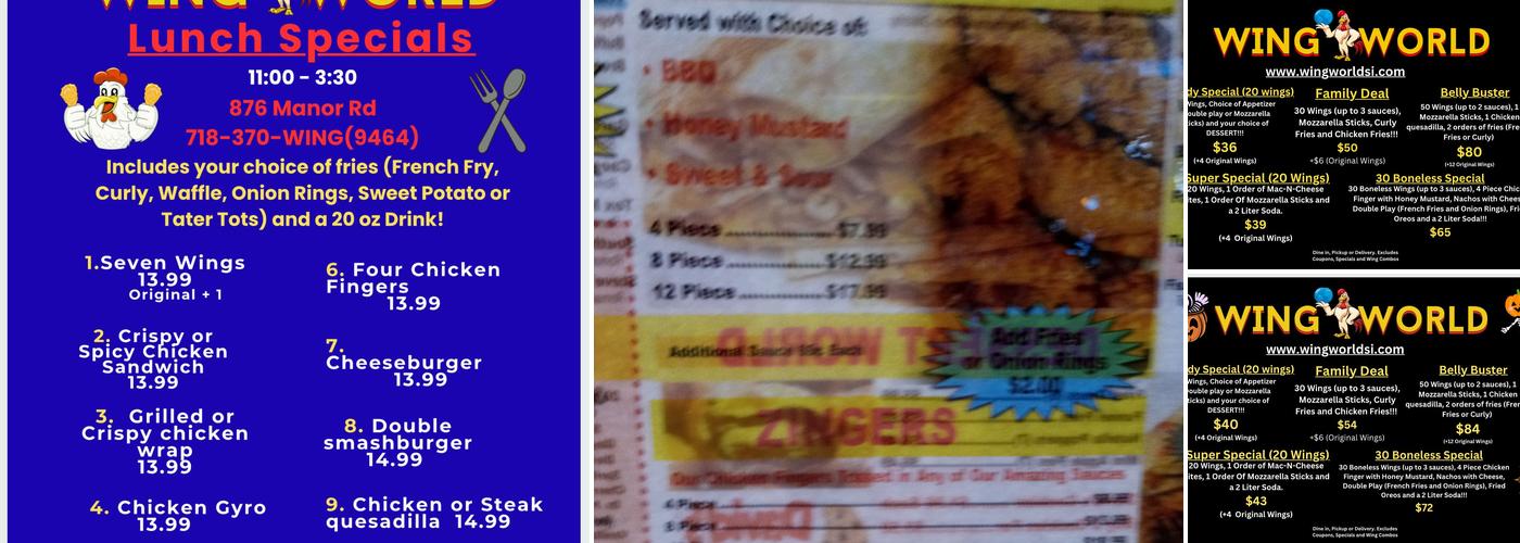 Wing World Menu