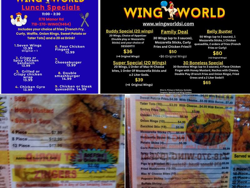 Wing World Menu