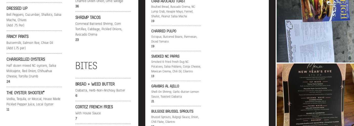 Cortez Seafood and Cocktail Menu