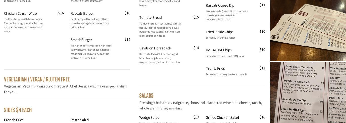Rascals Tavern Menu
