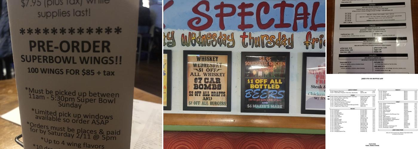 Jake's Pub & Billiards Menu