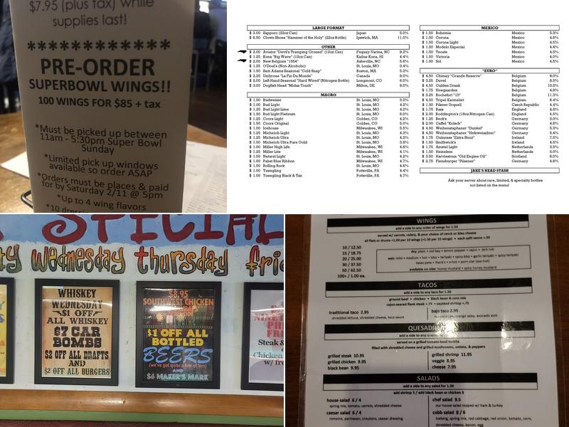 Jake's Pub & Billiards Menu