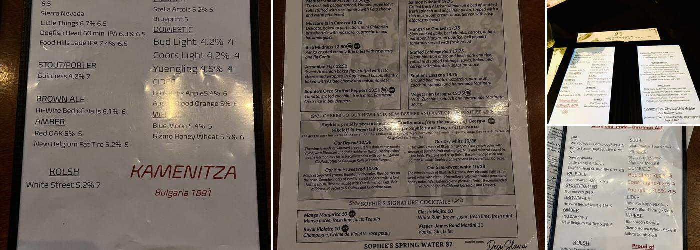 Sophie's Grill And Bar Menu