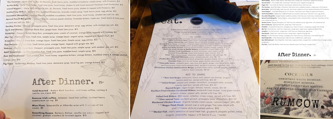 RUMCOW. Menu
