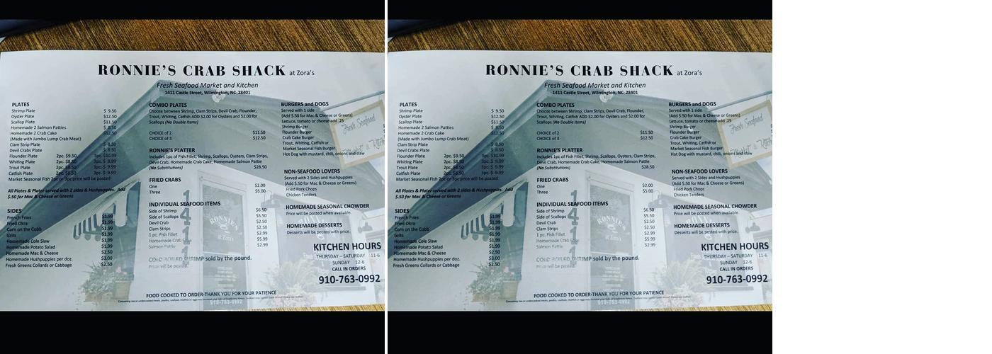 Ronnie's Crab Shack Menu
