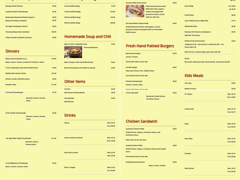 Fresh Off The Grill Menu