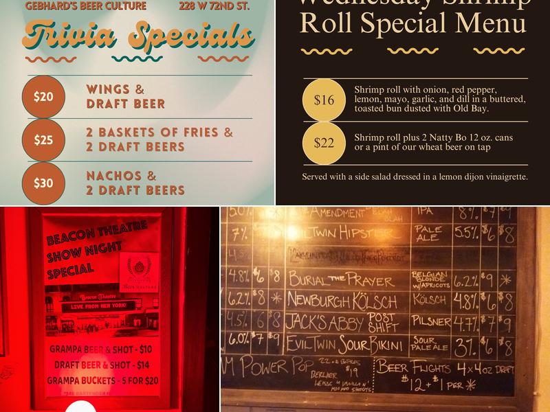 Gebhard's Beer Culture Menu