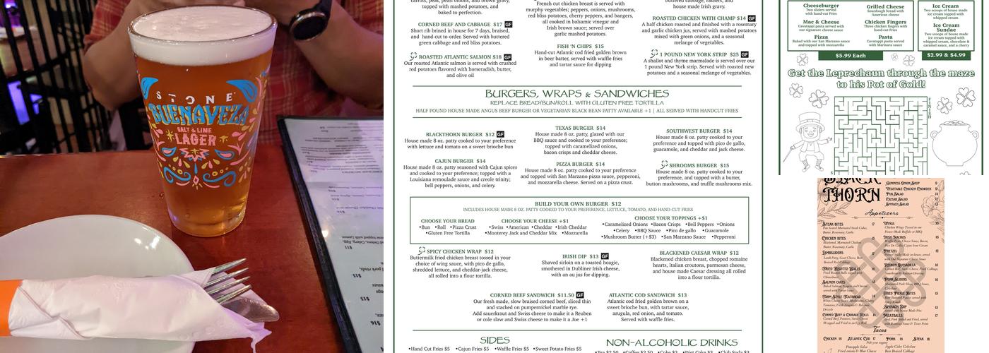 Blackthorn Restaurant & Irish Pub Menu