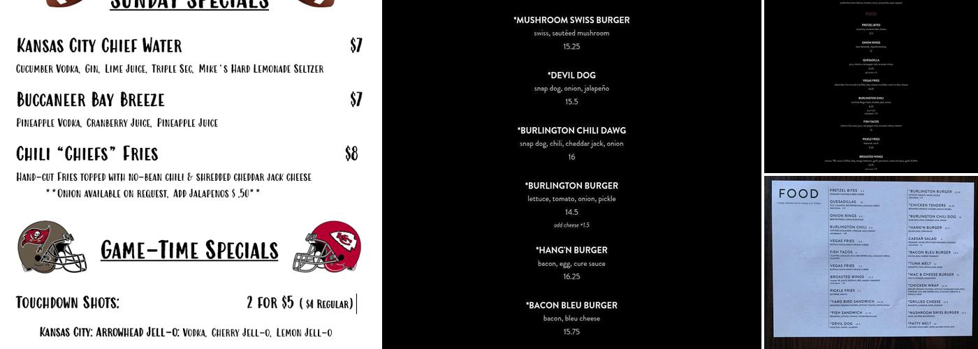 The Burlington League Menu