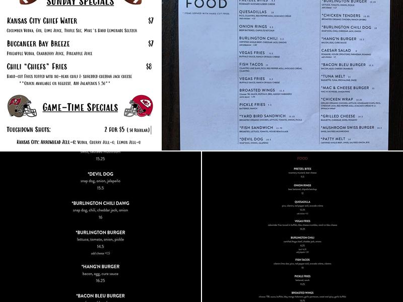 The Burlington League Menu