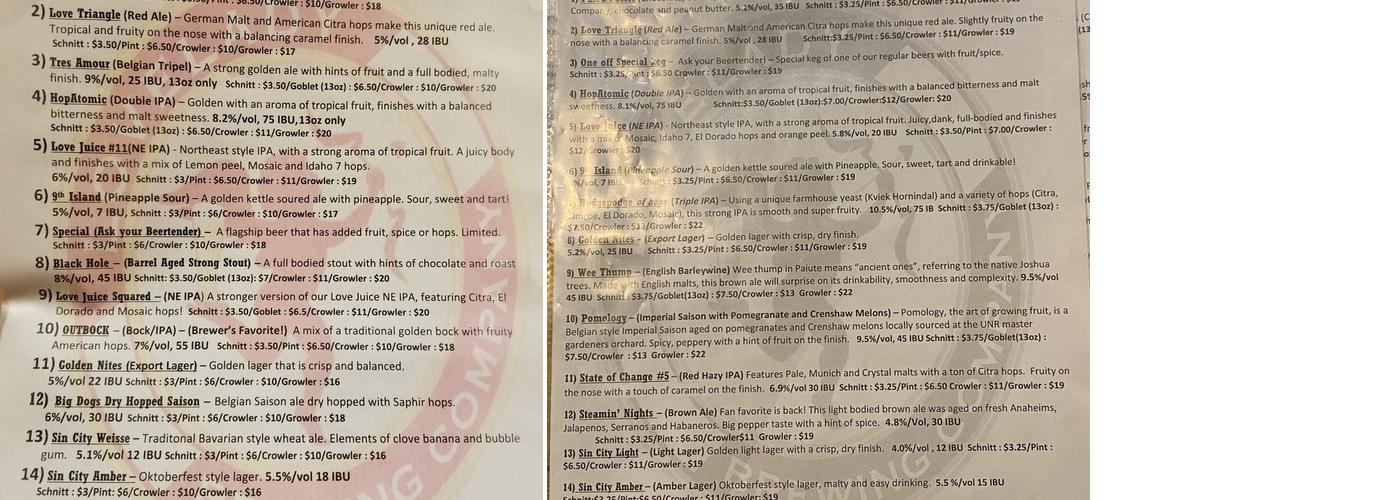Lovelady Brewing Company Menu