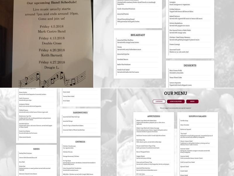 Bella Vita Bistro Menu